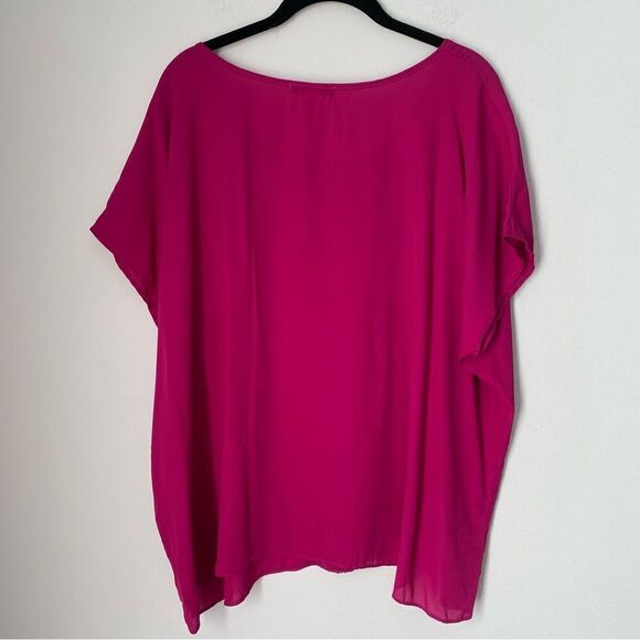 ING Women’s Scoop Neck Short Sleeve Lace Detail Cap Sleeve Fuchsia Blouse 1X - Picture 3 of 3